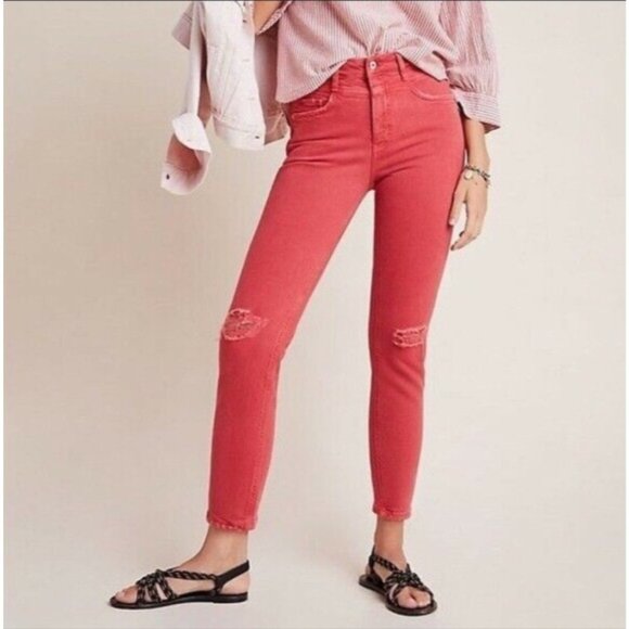 NEW Anthropologie Pilcro Slim Straight High-Rise Distressed Stretch Denim Jeans - Picture 1 of 14